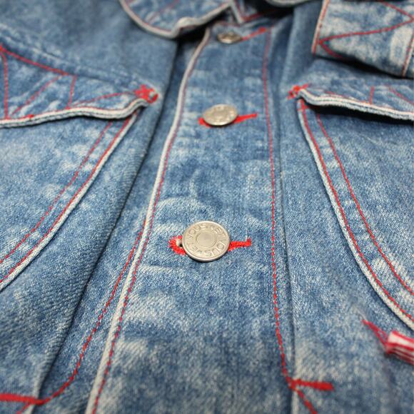 Vintage M/L HystericEtVous Crop Denim Jean Jacket Western Red Gingham Cowgirl - Picture 12 of 16